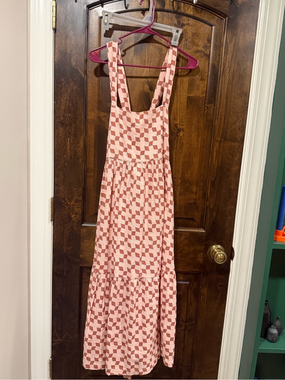 Madewell Pink Checkerboard Tiered Maxi Dress